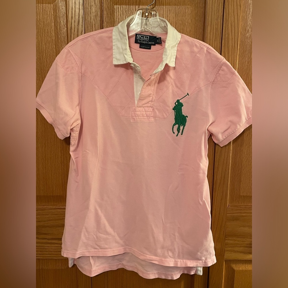 Polo by Ralph Lauren Pink Polo Shirt with White Collar and Green Logo